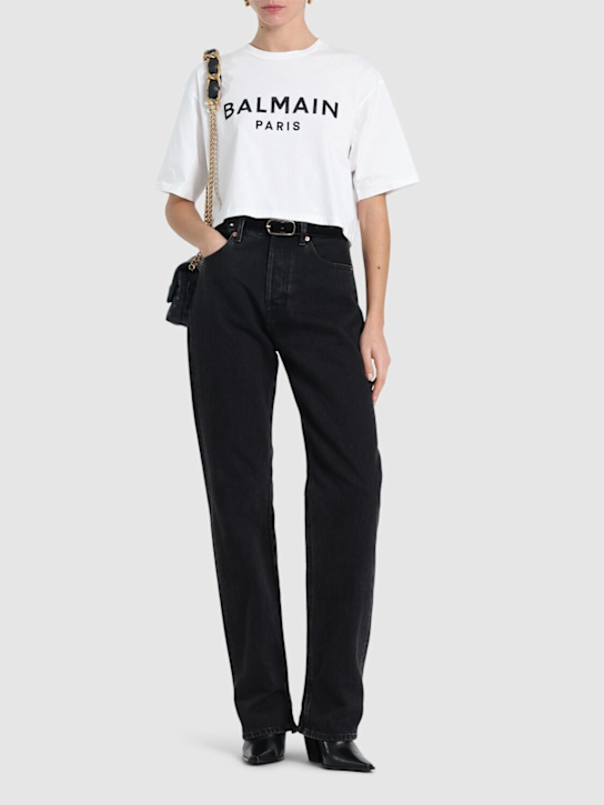 Balmain: Logo print cropped cotton jersey t-shirt - women_1 | Luisa Via Roma
