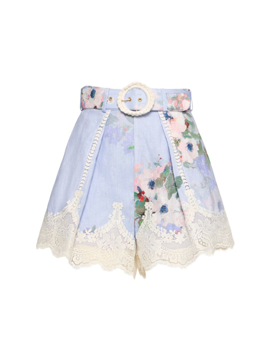 Zimmermann: Everley printed linen tuck shorts - Blue/Multi - women_0 | Luisa Via Roma