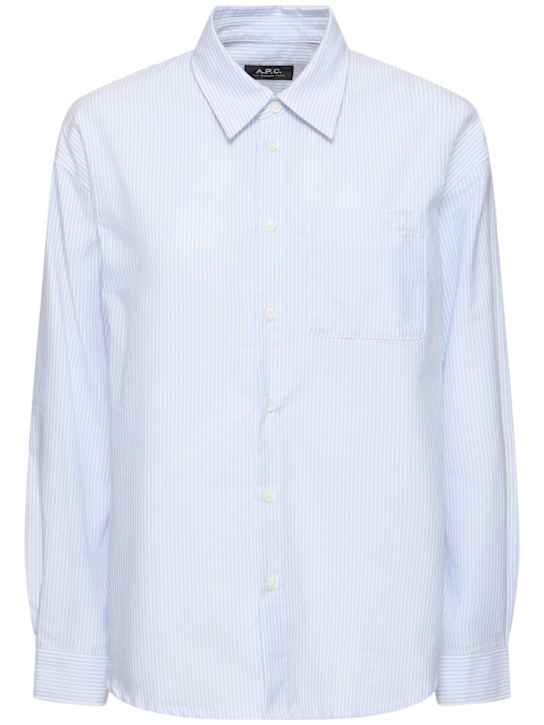 A.P.C.: Logo organic cotton boyfriend shirt - Blue - women_0 | Luisa Via Roma