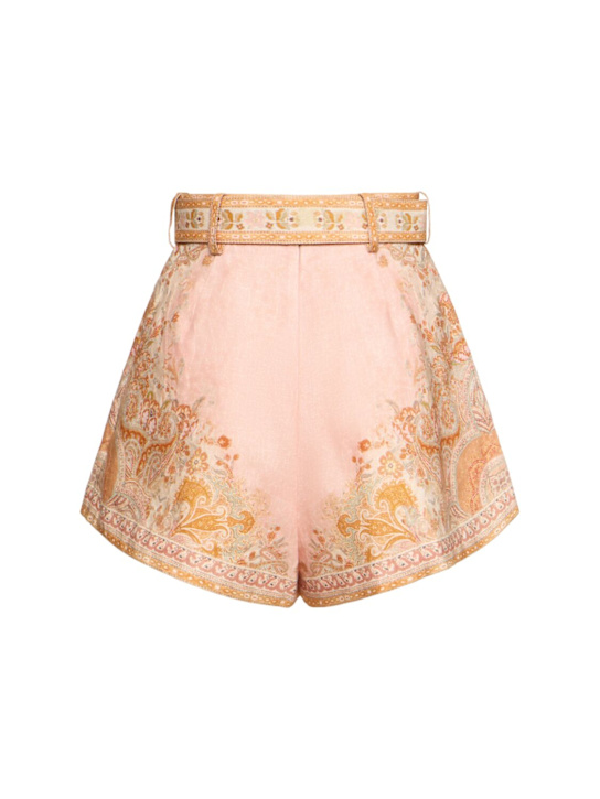 Zimmermann: Acacia亚麻短裤 - 奶油色/粉色 - women_3 | Luisa Via Roma