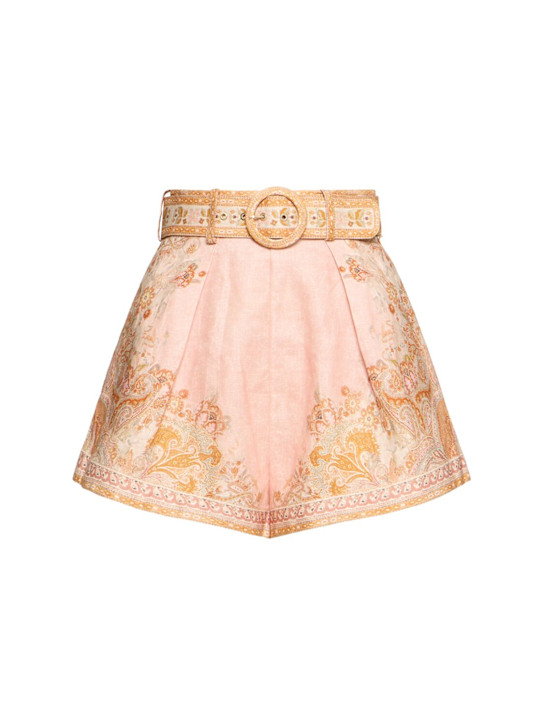 Zimmermann: Acacia linen tuck shorts - Cream/Pink - women_0 | Luisa Via Roma