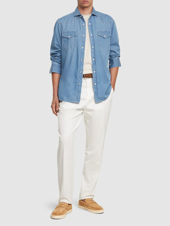 Brunello Cucinelli: Cotton snap button shirt - men_1 | Luisa Via Roma