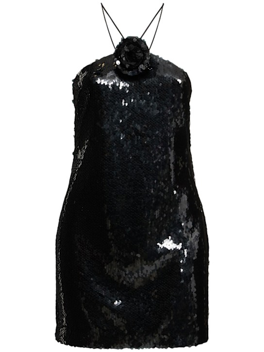 Magda Butrym: Vestito con paillettes e rosa - Nero - women_0 | Luisa Via Roma