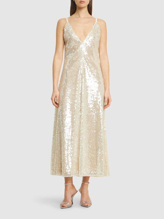 Sequined v neck long dress - Thumbnail 2