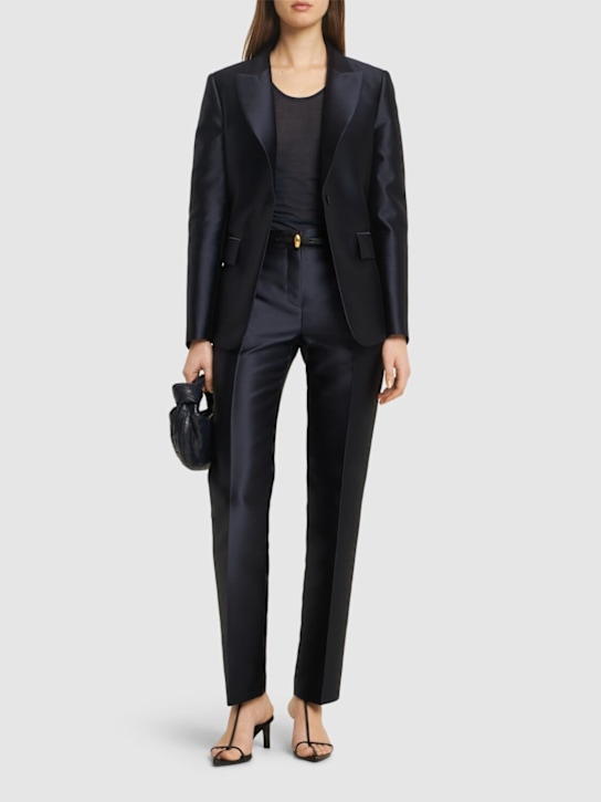 Alberta Ferretti: Mikado single breast blazer - Navy - women_1 | Luisa Via Roma