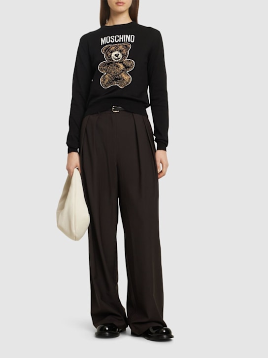 Moschino: Logo embroidered cotton sweater - women_1 | Luisa Via Roma