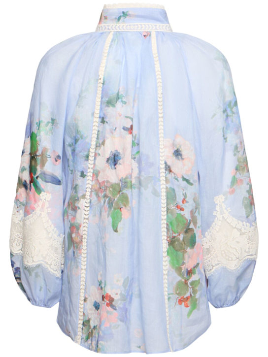 Zimmermann: Everley printed poly & lace shirt - Blue/Multi - women_3 | Luisa Via Roma
