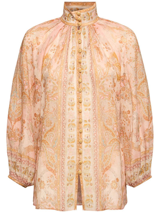 Zimmermann: Acacia printed 3/4 sleeve shirt - Cream/Pink - women_0 | Luisa Via Roma