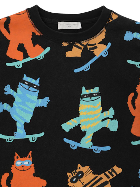 Stella McCartney Kids: コットンスウェットシャツ＆ショートパンツ - ブラック/マルチカラー - kids-boys_1 | Luisa Via Roma