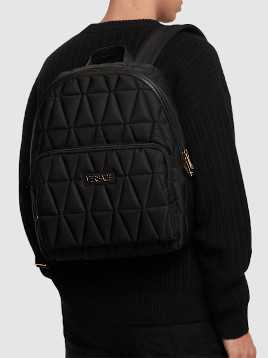 Versace: Logo nylon backpack - Black - men_1 | Luisa Via Roma