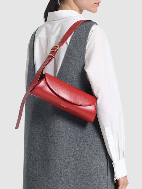 Jil Sander: Small Cannolo leather shoulder bag - Cranberry - women_1 | Luisa Via Roma