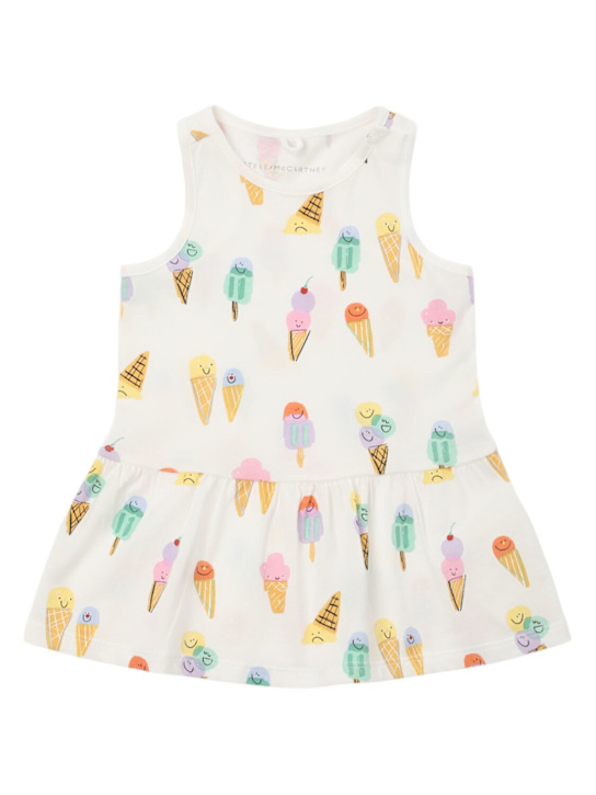 Stella McCartney Kids: コットンジャージーワンピース - ホワイト/マルチ - kids-girls_0 | Luisa Via Roma