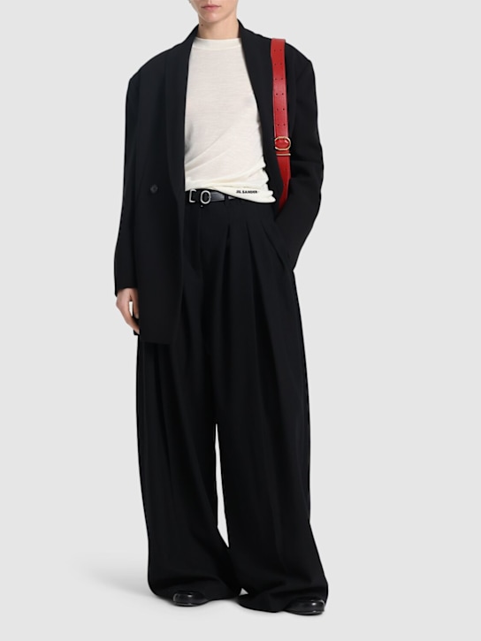 Jil Sander: Top de jersey de lana con logo - Natural - women_1 | Luisa Via Roma