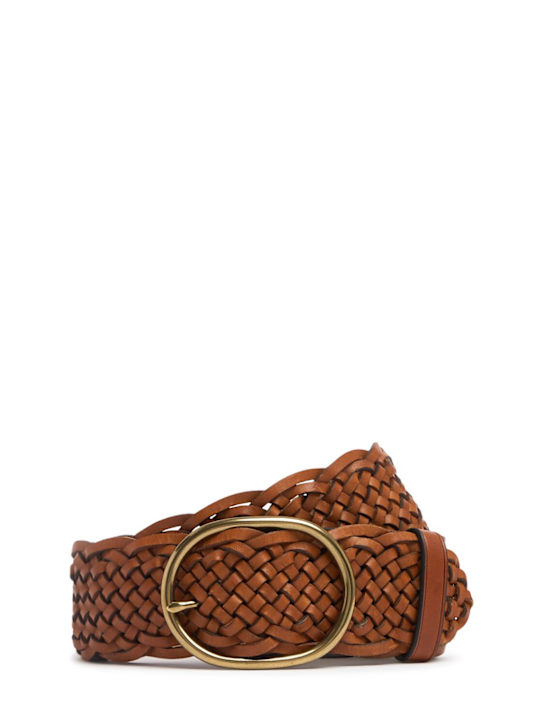 Dragon Diffusion: Oval buckle woven leather belt - Tan Black Edge - women_0 | Luisa Via Roma