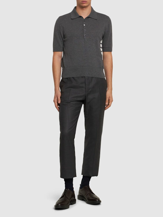 Thom Browne: 4 Bar cotton jersey polo - Grey - men_1 | Luisa Via Roma