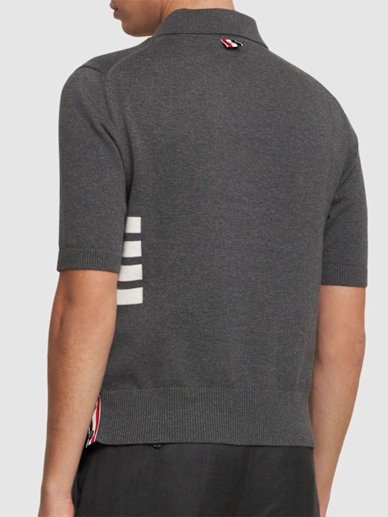 Thom Browne: 4 Bar cotton jersey polo - Grey - men_2 | Luisa Via Roma