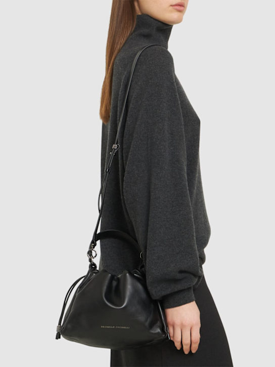 Brunello Cucinelli: Glove napa leather top handle bag - Black - women_2 | Luisa Via Roma