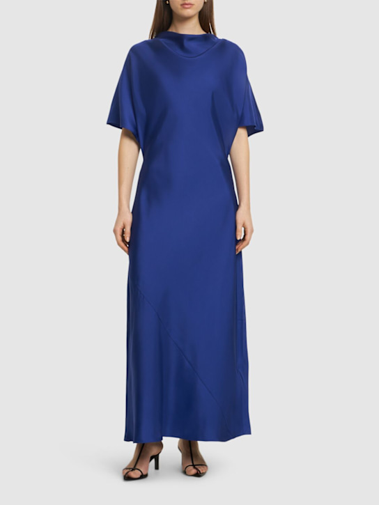 Róhe: Fluid draped silk midi dress - Blue - women_1 | Luisa Via Roma