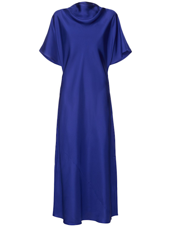 Róhe: Fluid draped silk midi dress - Blue - women_0 | Luisa Via Roma