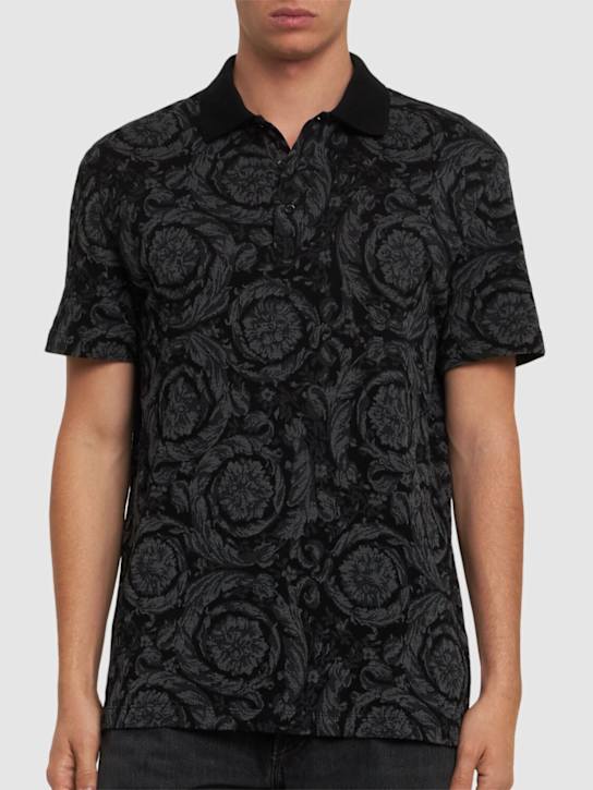 Versace: Barocco jacquard cotton piquet polo - Grey - men_2 | Luisa Via Roma