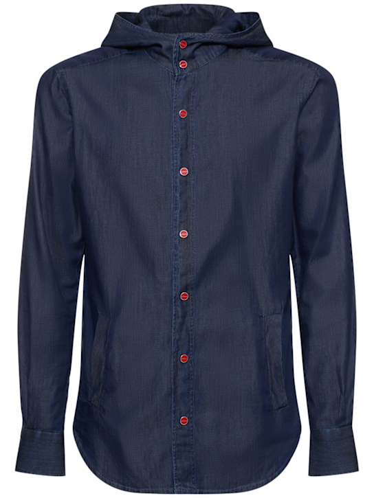 Kiton: Hooded cotton denim shirt - men_0 | Luisa Via Roma