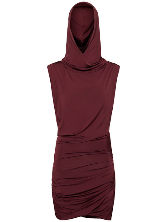 Draped viscose mini dress w/ hood