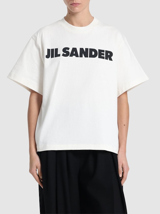 Jil Sander: T-shirt in jersey di cotone con logo - Natural - women_2 | Luisa Via Roma