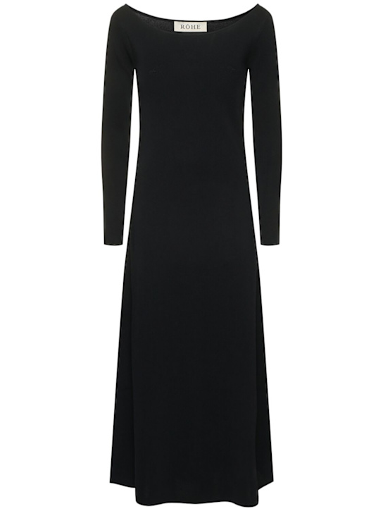 Róhe: Off-shoulder knitted long dress - Black - women_0 | Luisa Via Roma
