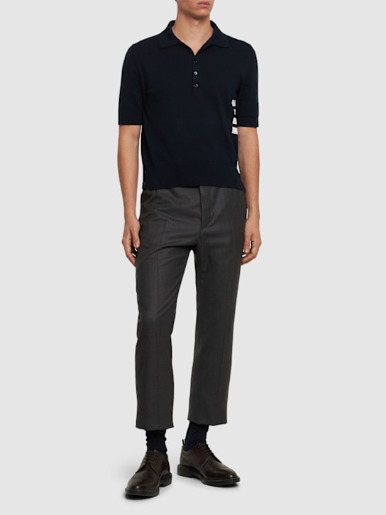 Thom Browne: 4 Bar cotton jersey polo - Navy - men_1 | Luisa Via Roma