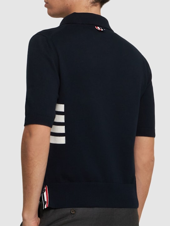 Thom Browne: 4 Bar cotton jersey polo - Navy - men_2 | Luisa Via Roma