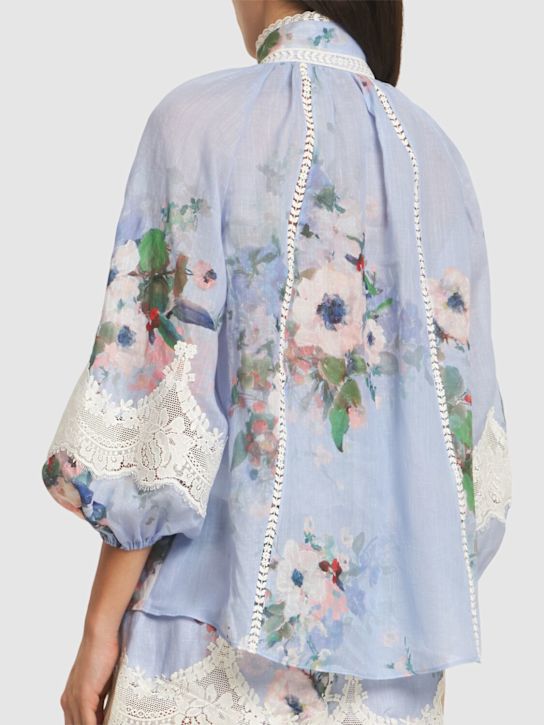 Zimmermann: Everley printed poly & lace shirt - Blue/Multi - women_2 | Luisa Via Roma