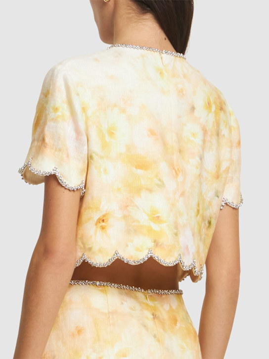 Zimmermann: Crush印花亚麻短款上衣 - 黄色/多色 - women_2 | Luisa Via Roma
