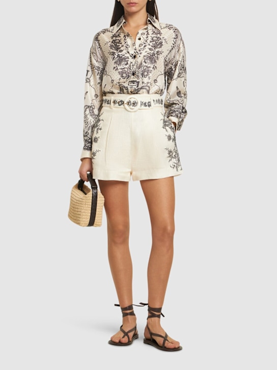 Zimmermann: Flat linen shorts - Cream/Multi - women_1 | Luisa Via Roma
