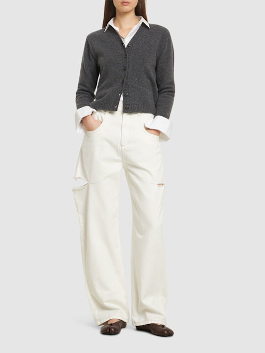 Maison Margiela: High rise denim straight jeans w/ cuts - women_1 | Luisa Via Roma