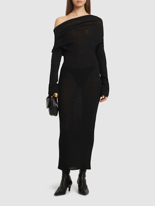 Ann Demeulemeester: Barbro针织羊毛迷笛连衣裙 - 黑色 - women_1 | Luisa Via Roma