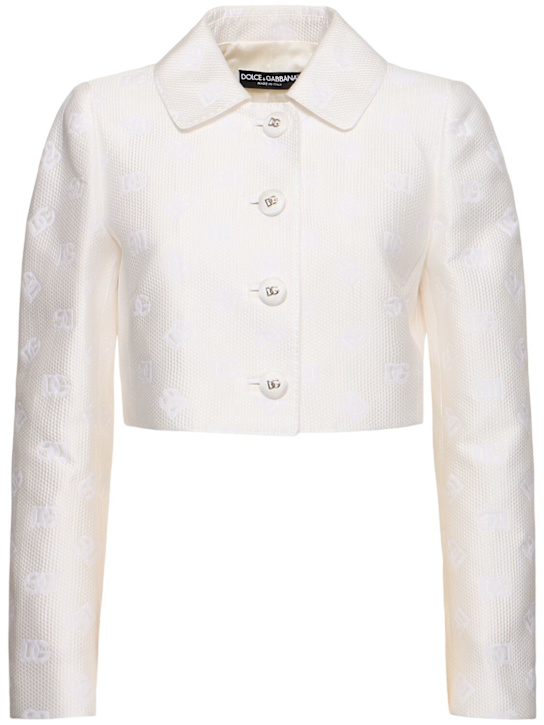 Dolce&Gabbana: Monogram jacquard crop jacket - women_0 | Luisa Via Roma