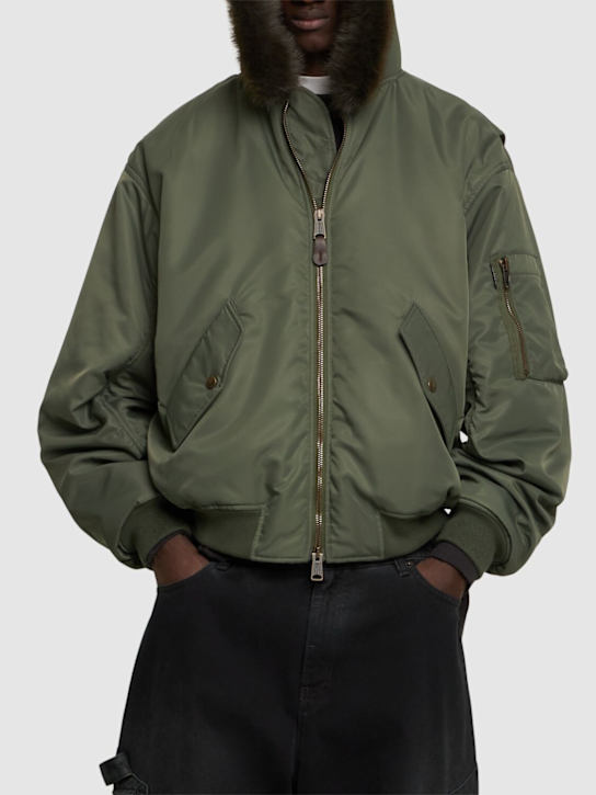 Balenciaga: Hooded nylon bomber jacket - Khaki - men_3 | Luisa Via Roma