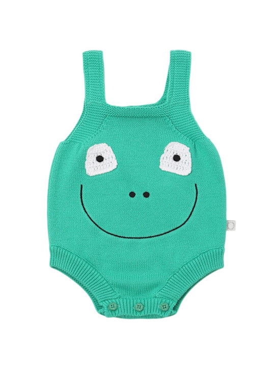 Stella McCartney Kids: Body in maglia di cotone a intarsio - Verde - kids-girls_0 | Luisa Via Roma