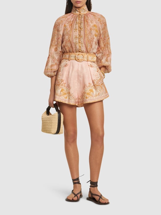 Zimmermann: Acacia linen tuck shorts - Cream/Pink - women_1 | Luisa Via Roma