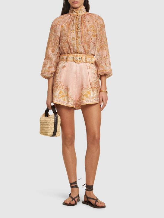 Zimmermann: Acacia printed 3/4 sleeve shirt - Cream/Pink - women_1 | Luisa Via Roma