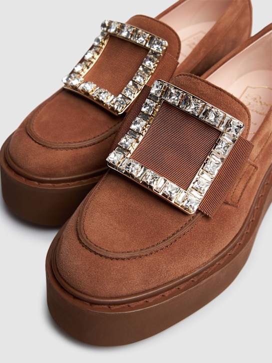 Roger Vivier: 50mm Viv Rangers Strass suede loafers - Tan - women_2 | Luisa Via Roma