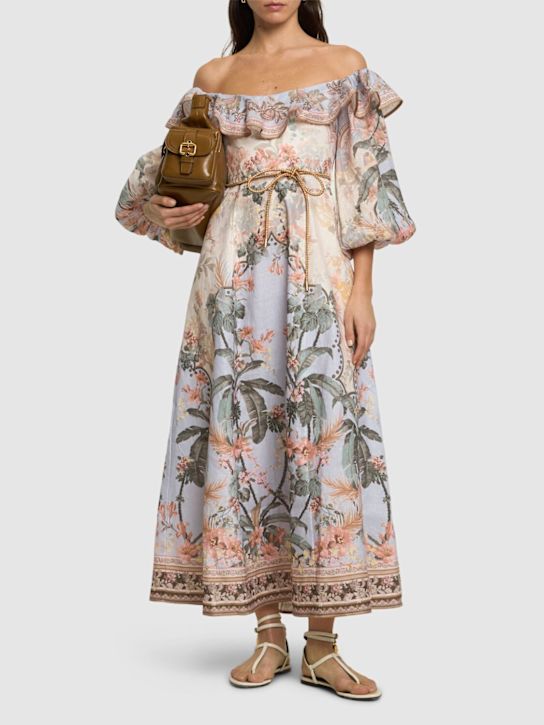 Zimmermann: Wylie off-the-shoulder linen midi dress - women_1 | Luisa Via Roma
