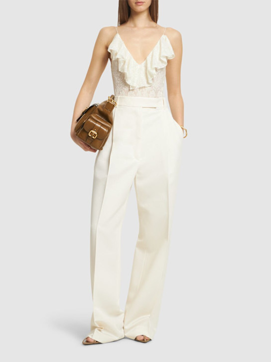 Philosophy Di Lorenzo Serafini: Ruched lace bodysuit - Ivory - women_1 | Luisa Via Roma