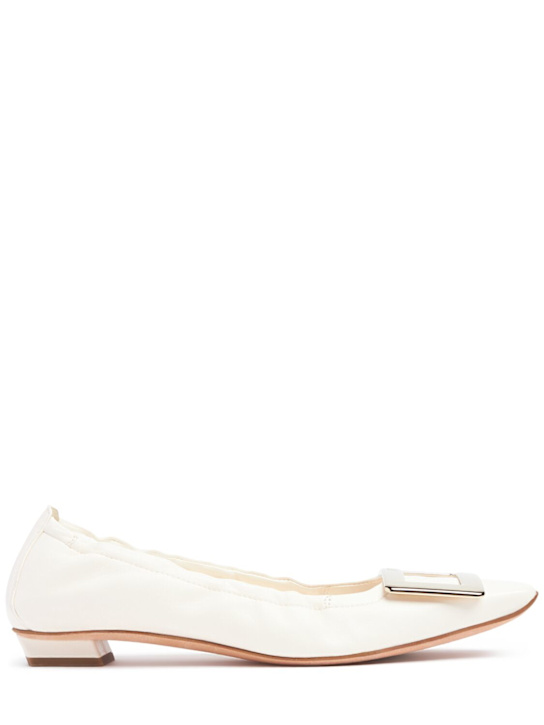Roger Vivier: 25mm Belle Vivier leather ballerinas - Ivory - women_0 | Luisa Via Roma