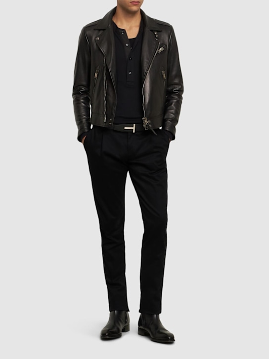 Tom Ford: Nappa leather asymmetric biker jacket - men_1 | Luisa Via Roma