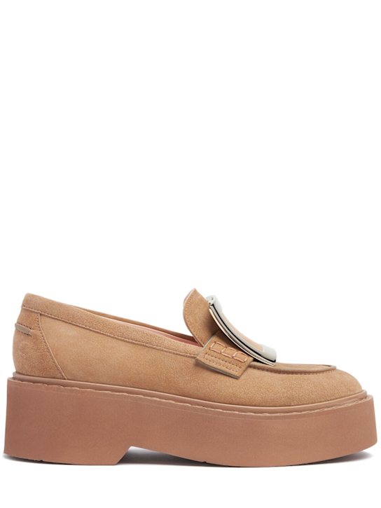 Roger Vivier: 50mm Viv Rangers high suede loafers - Tabacco Chiaro - women_0 | Luisa Via Roma