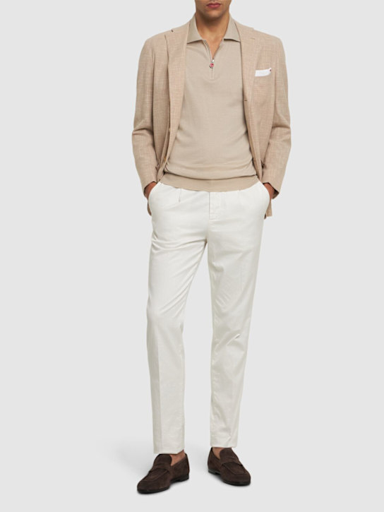 Kiton: Cotton zipped polo - Beige/White - men_1 | Luisa Via Roma