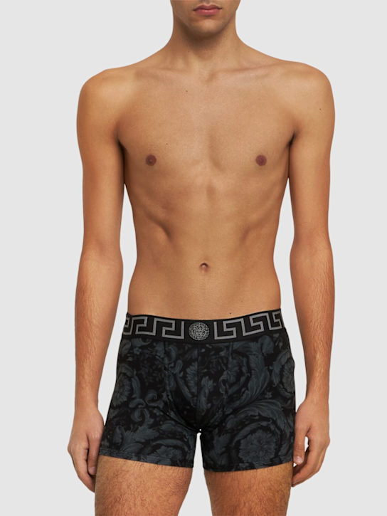 Versace: Barocco print cotton blend boxer briefs - Black/Grey - men_1 | Luisa Via Roma