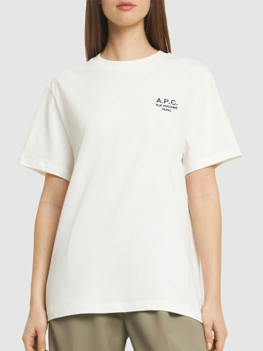 A.P.C.: Camiseta de algodón orgánico con logo - Blanco - women_2 | Luisa Via Roma