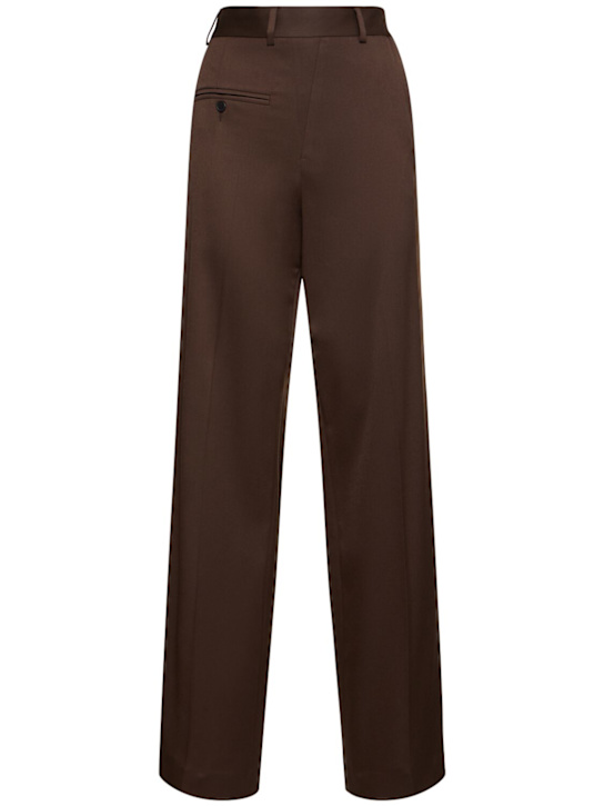 MM6 Maison Margiela: Tailored wool blend straight pants - Brown - women_0 | Luisa Via Roma